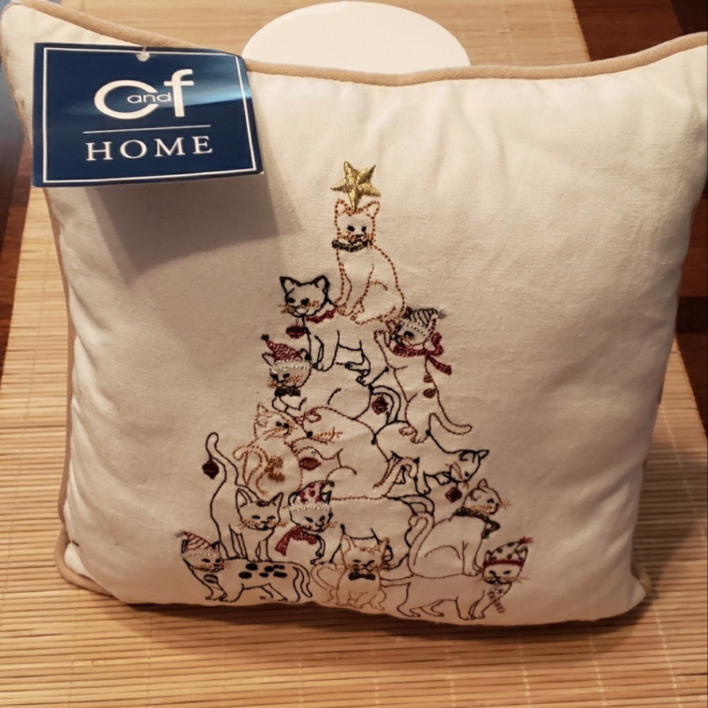 Cat themed Christmas throw pillow